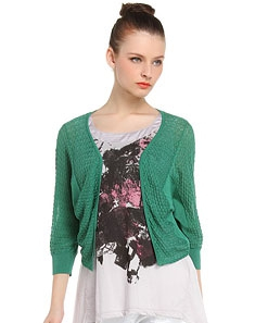 绿色<em>时尚</em>镂空<em>蝙蝠</em>袖针织<em>开衫</em> - 针织衫/<em>女士</em>上