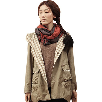 茵曼 春装 撞色<em>格子</em>拼接分割<em>女外套</em>823061788