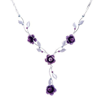 高雅玫瑰花形项链配紫色施华洛世奇元素水晶