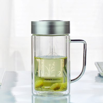 富光 320ml 双层耐高温玻璃隔热白领水杯玻璃