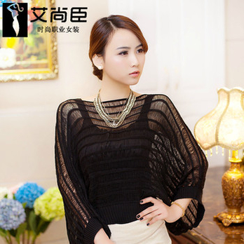 <em>艾尚</em>臣 2013<em>秋装</em>新款韩版淑女蝙蝠镂空宽松针