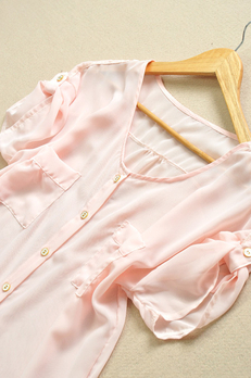 特!日单原单 裸粉色韩版宽松大<em>圆领开衫</em>短袖雪