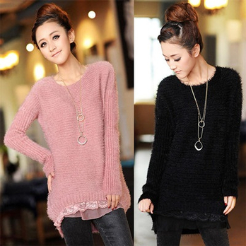 时尚秋冬女装新款上衣 <em>蕾丝</em>下摆花边<em>毛衣女式</em>