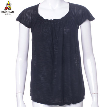 稻草人内衣 女士短袖莫代尔黑色短袖T恤 夏季