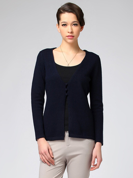 圣雪绒100%山<em>羊绒</em>深藏蓝<em>女长款开衫</em>1129957