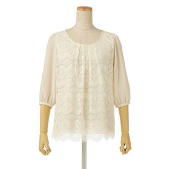 IMAGE 女士象牙涤纶圆领七分袖优雅蕾丝柔美