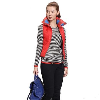 婉甸 女 修身翻领红色双面棉<em>马夹马甲</em>外套111