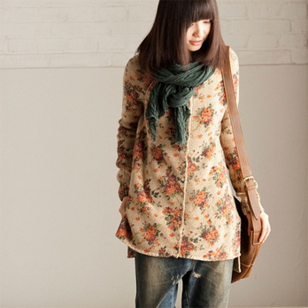 M8112A 含羊毛印花圆领中长款女毛衣开衫 20