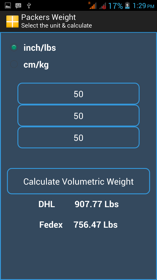 Packers Volumetric Weight截图1