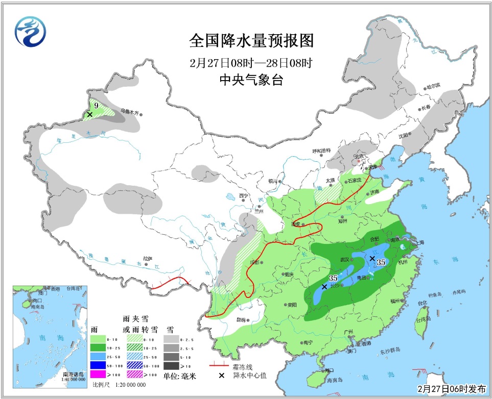 02月27日:未来三天全国天气预报