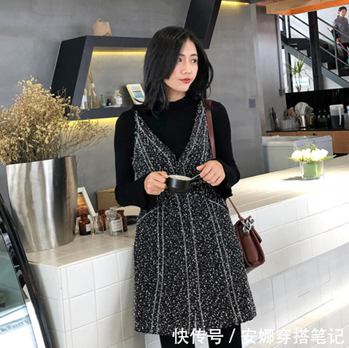 打底衫+高腰背心裙,叠加穿法不仅显高显瘦,而