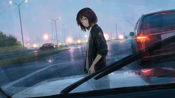 求图,出内容P站,女生是下雨天,一个动漫短发女处在姓名图片