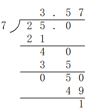 2,5除以o,7用坚式计算(得数保留两位小数