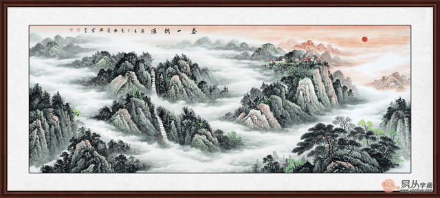这幅大气磅礴的泰山山水画是李林宏老师所绘,作品意境生动,山云交汇