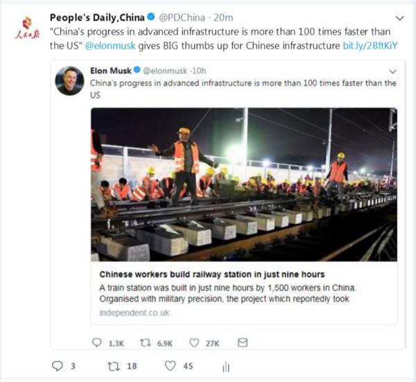 中国工人施工视频令马斯克惊叹:比美国快100多倍!