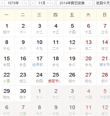1976年日历表与2014年日历表一样吗_360问答