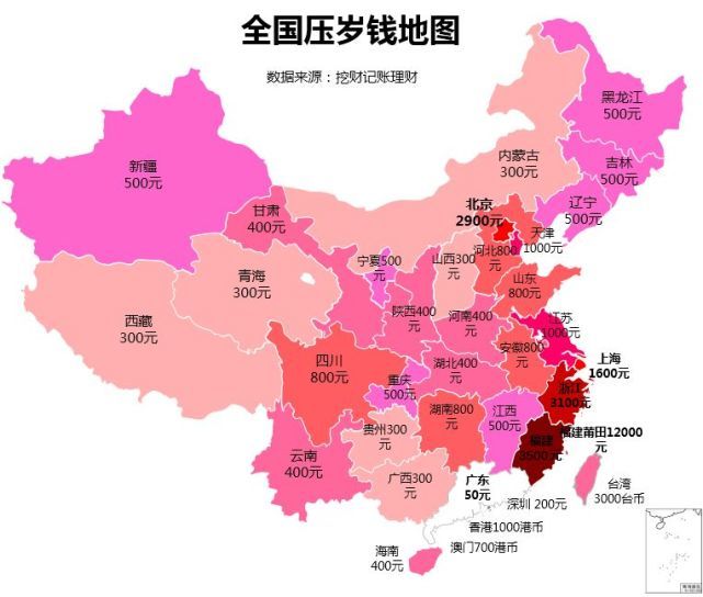 全国压岁钱地图出炉 广东压岁钱平均水平仅50元 你老家红包封多大