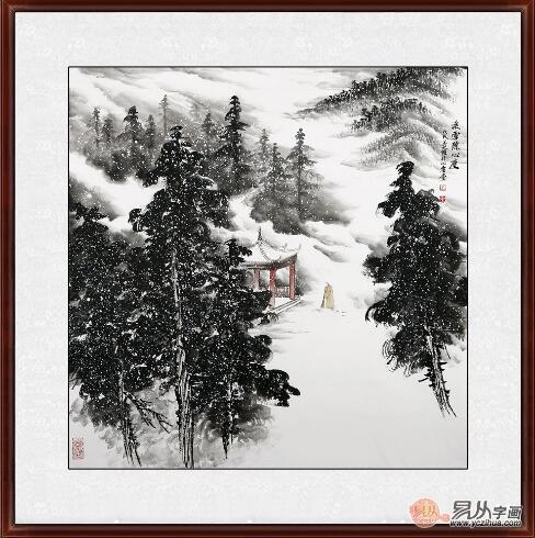 吴大恺最新力作雪景山水画斗方《听雪释禅(68*68cm)