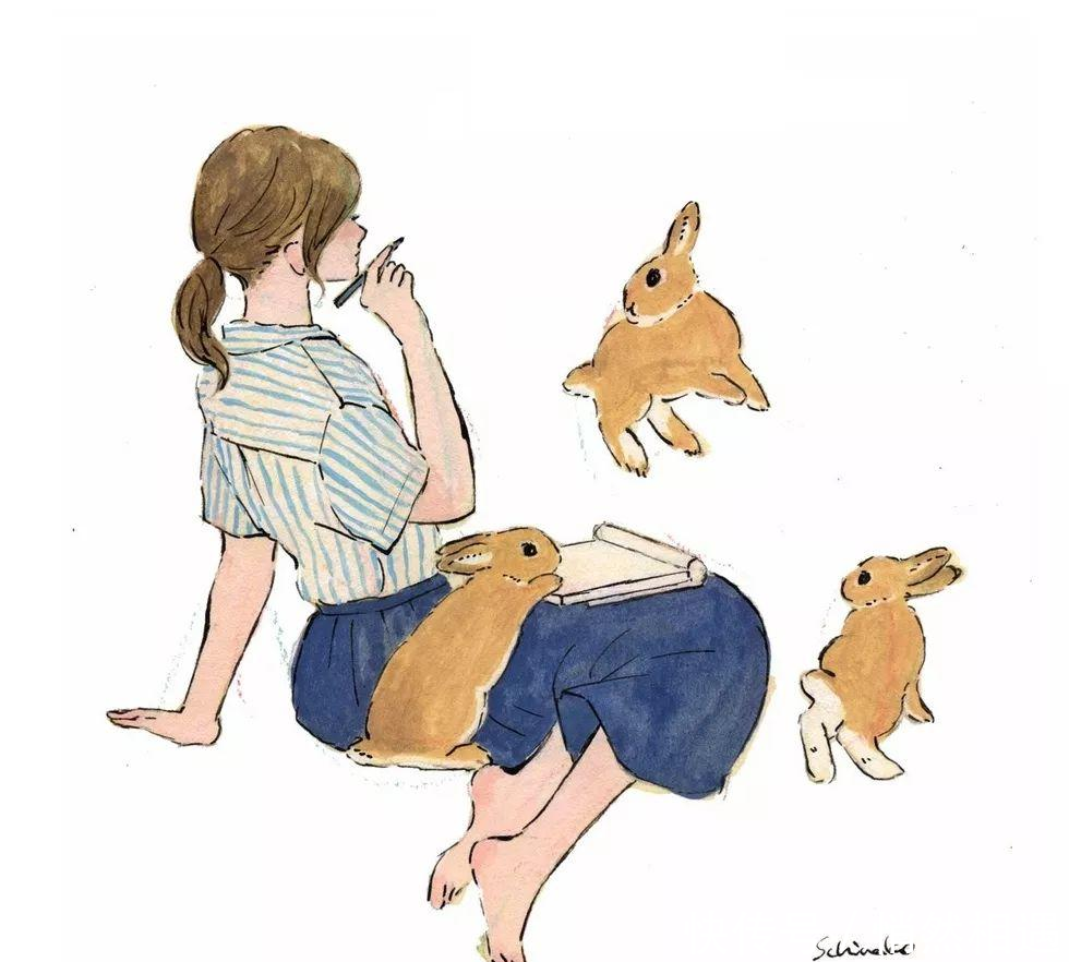 手绘-女插画家与兔子的理想生活