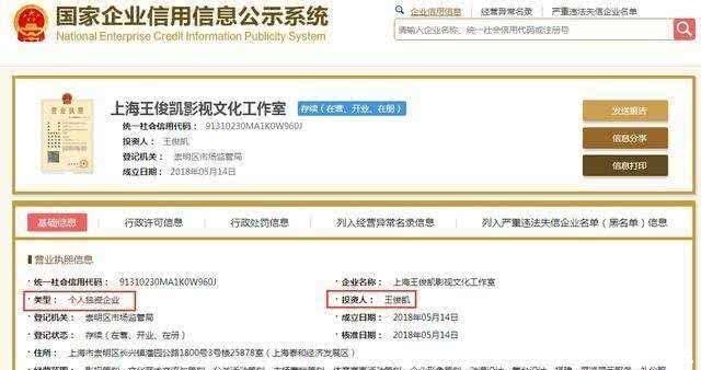 王俊凯在19岁喜提个人独资公司,王总,咱公司缺