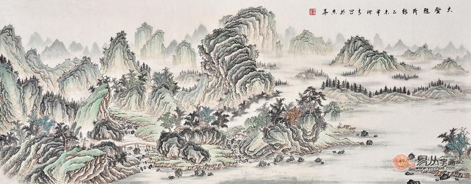 刘海青青绿山水画《大壑随阶转》(作品来源:易从网)图片