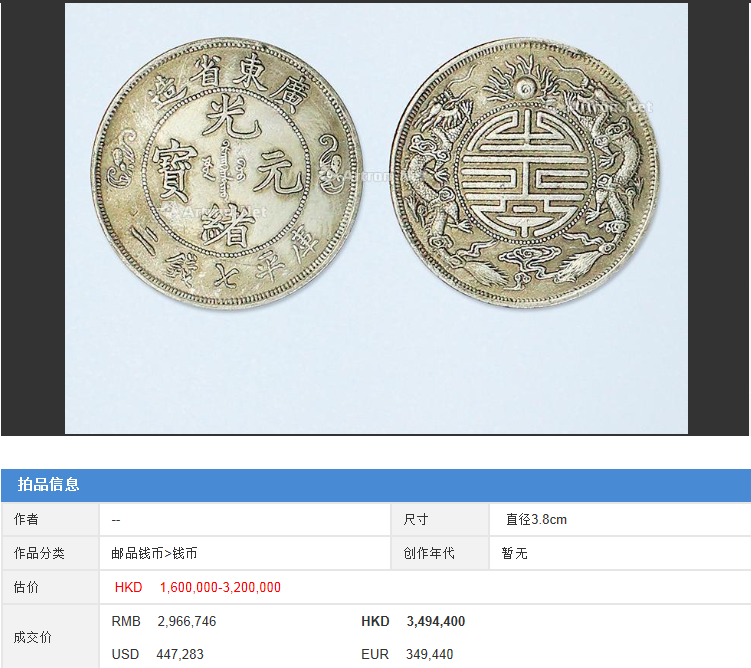 2017年广东省造双龙寿字币市场行情价位