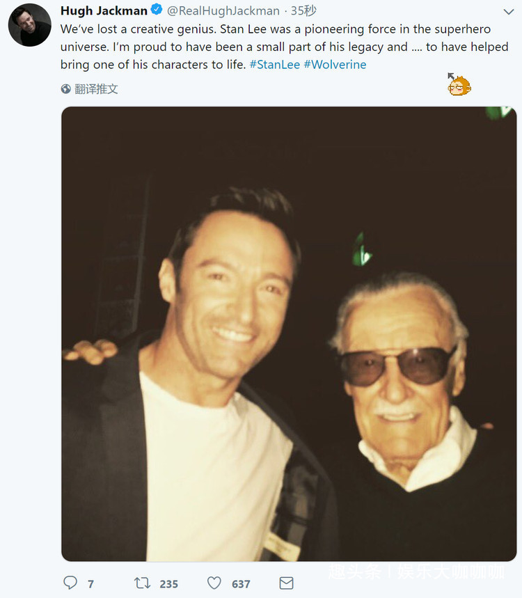 漫威之父斯坦李去世,成龙发文悼念,原来他俩曾