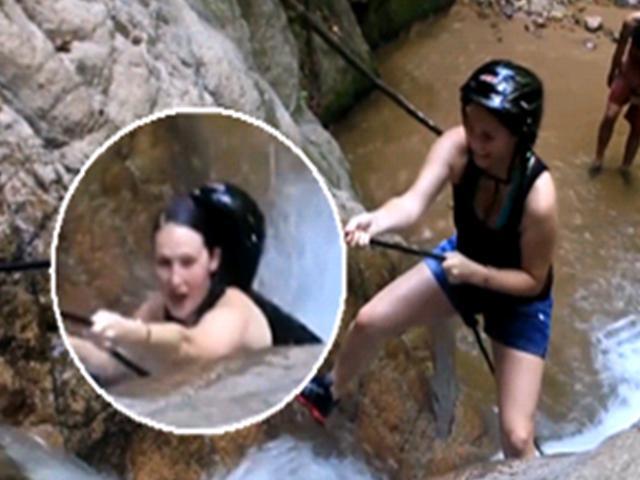 囧人囧事 糗！妹子水上攀岩被摔惨