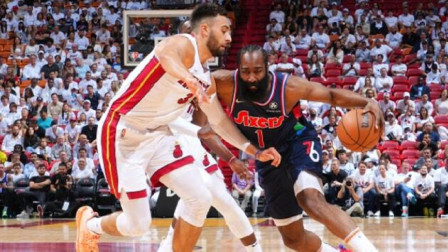 2021-2022赛季NBA集锦 巴特勒22+6+12 哈登20+9  热火再胜76人2-0领先