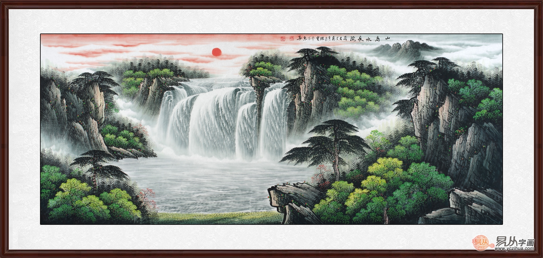 这幅风水画挂在办公室里,以旺财运为主,而其本身所形成的"山水环抱,藏