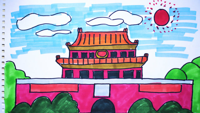 神笔简笔画 美丽中国北京天安门,儿童绘画早教场景教程大全