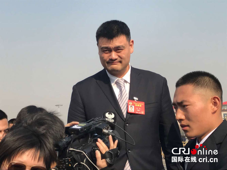 政协委员姚明进场.摄影:聂峥