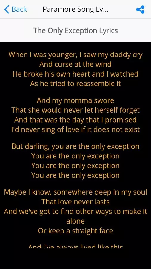 移动应用 Paramore Song Lyrics